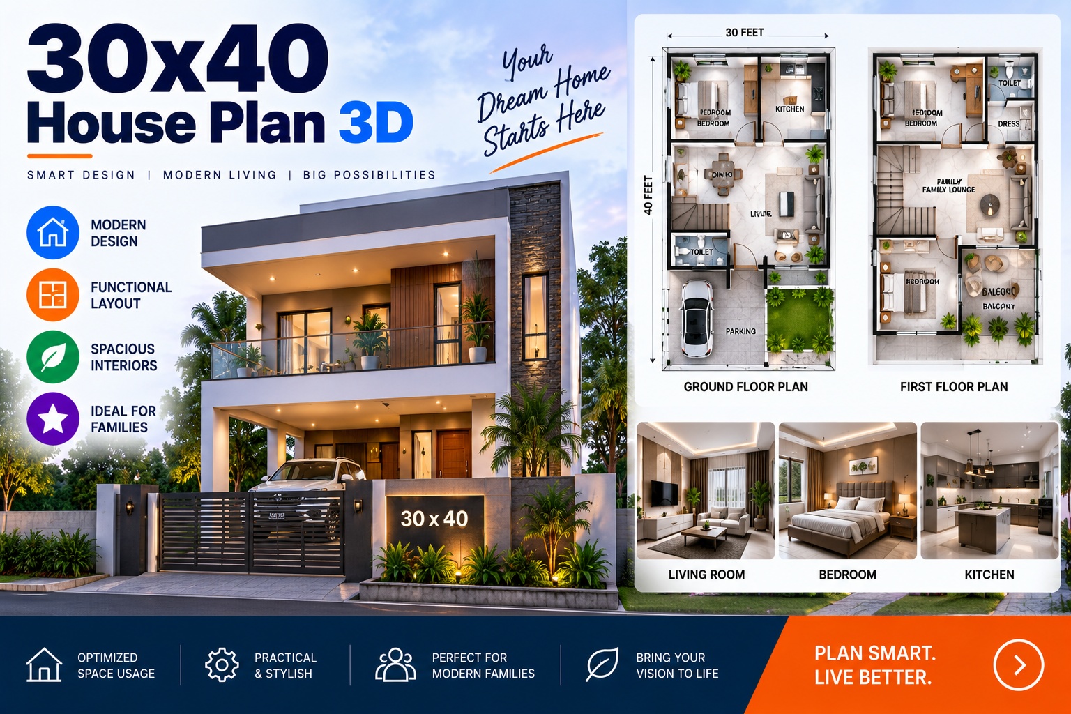 30x40 House Plan 3D: Designs, Layouts, Elevations & What to Expect