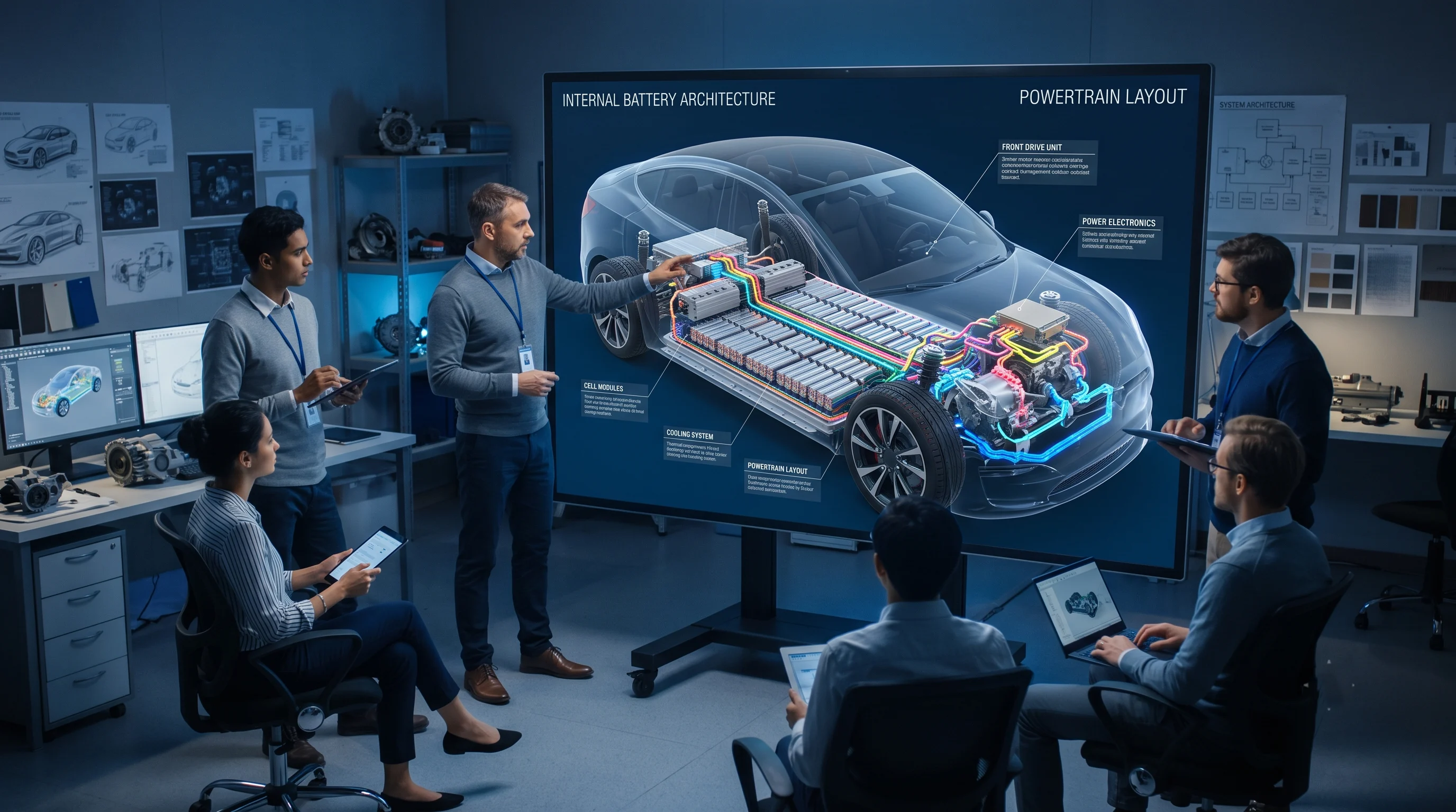 Internal battery architecture and powertrain layouts